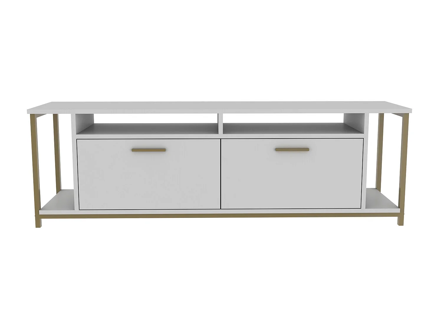 Omar Meuble TV 160 cm pour les TVs 72" Cadre Métallique Armoires et Étagères (Blanc et Doré)