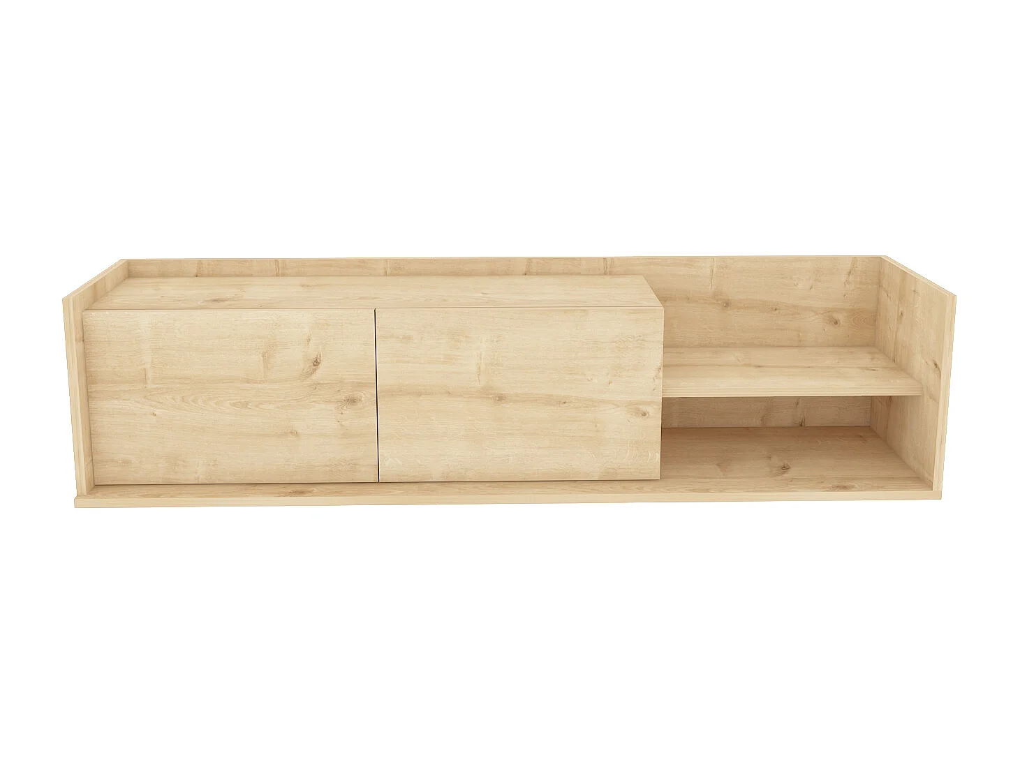 Krog 160 cm Meuble TV | Étagères ouvertes et Armoires battantes (Chêne)