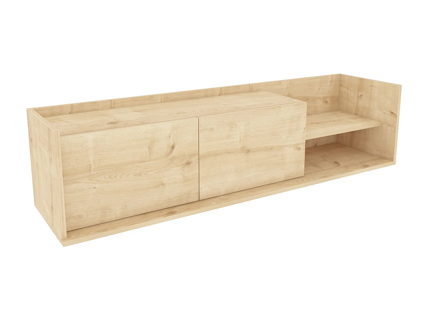 Krog 160 cm Meuble TV | Étagères ouvertes et Armoires battantes (Chêne)