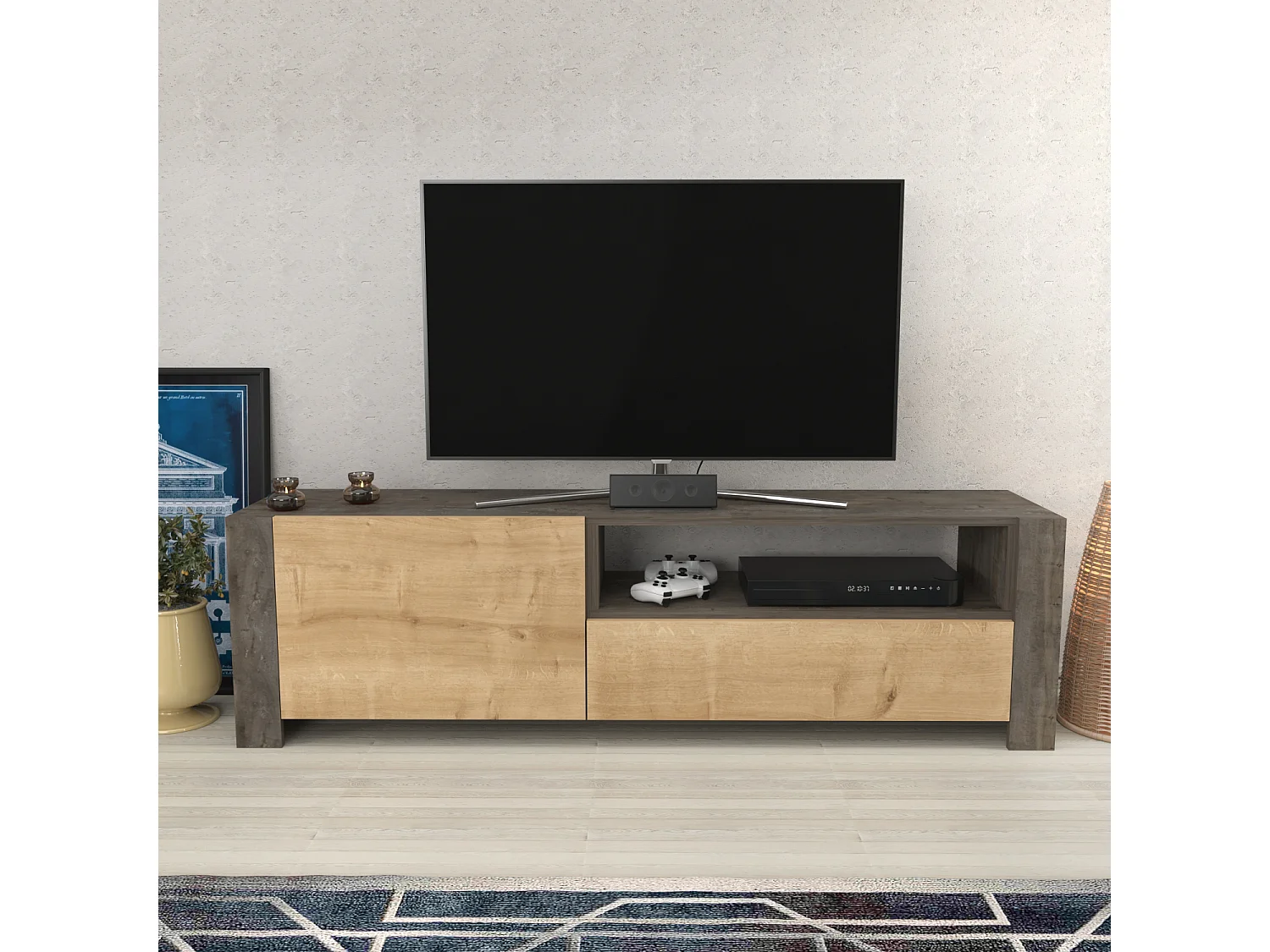 Piedmont 160 cm Meuble TV Armoires Battantes et Niche (Chêne)