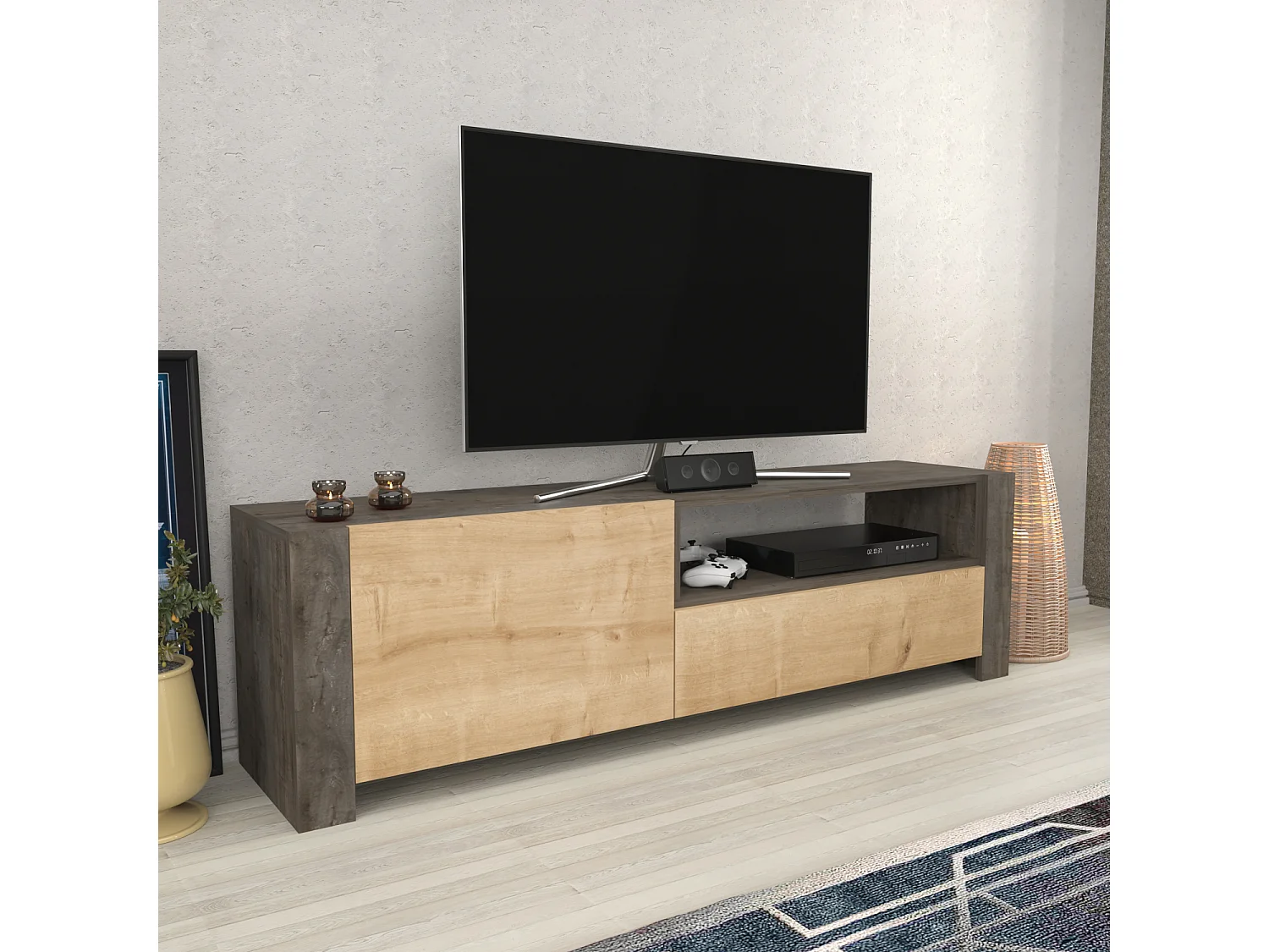 Piedmont 160 cm Meuble TV Armoires Battantes et Niche (Chêne)