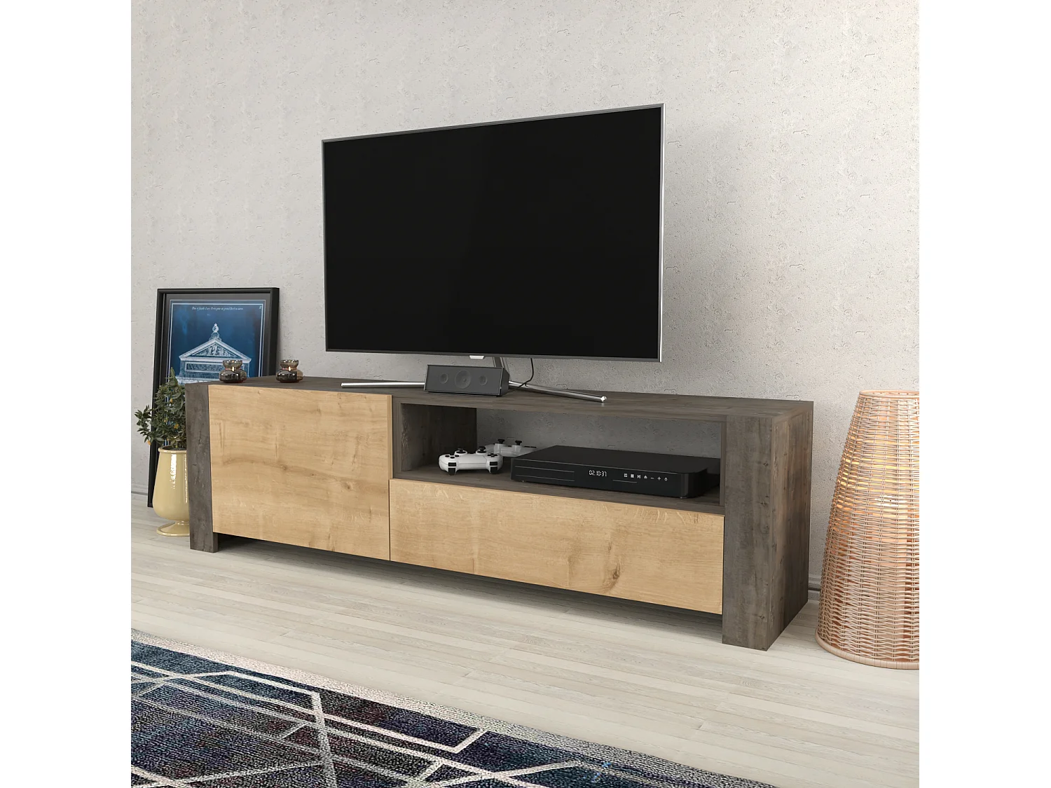 Piedmont 160 cm Meuble TV Armoires Battantes et Niche (Chêne)