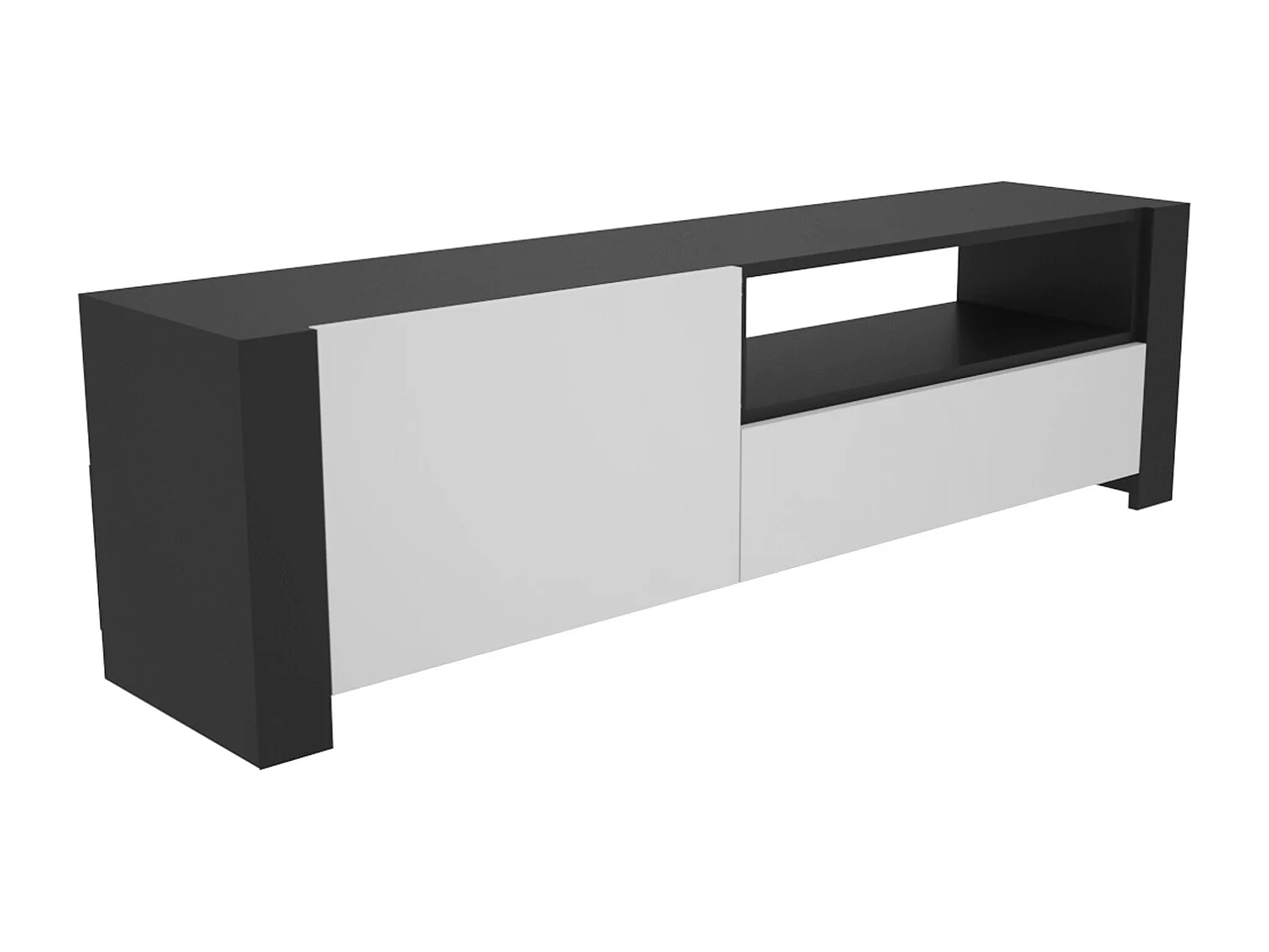 Piedmont 160 cm Meuble TV Armoires Battantes et Niche (Anthracite et Blanc)