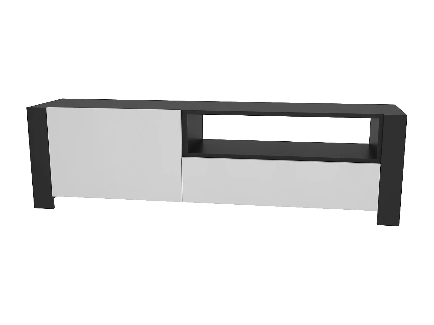 Piedmont 160 cm Meuble TV Armoires Battantes et Niche (Anthracite et Blanc)