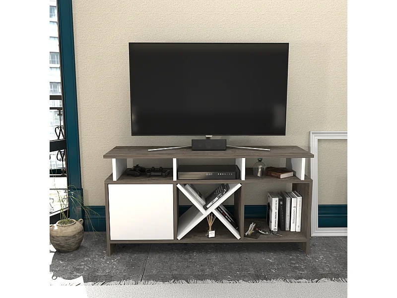Auburn TV Meuble TV 120 cm Pour les TVs 55" | Niches et Armoire (Blanc et Wenge)