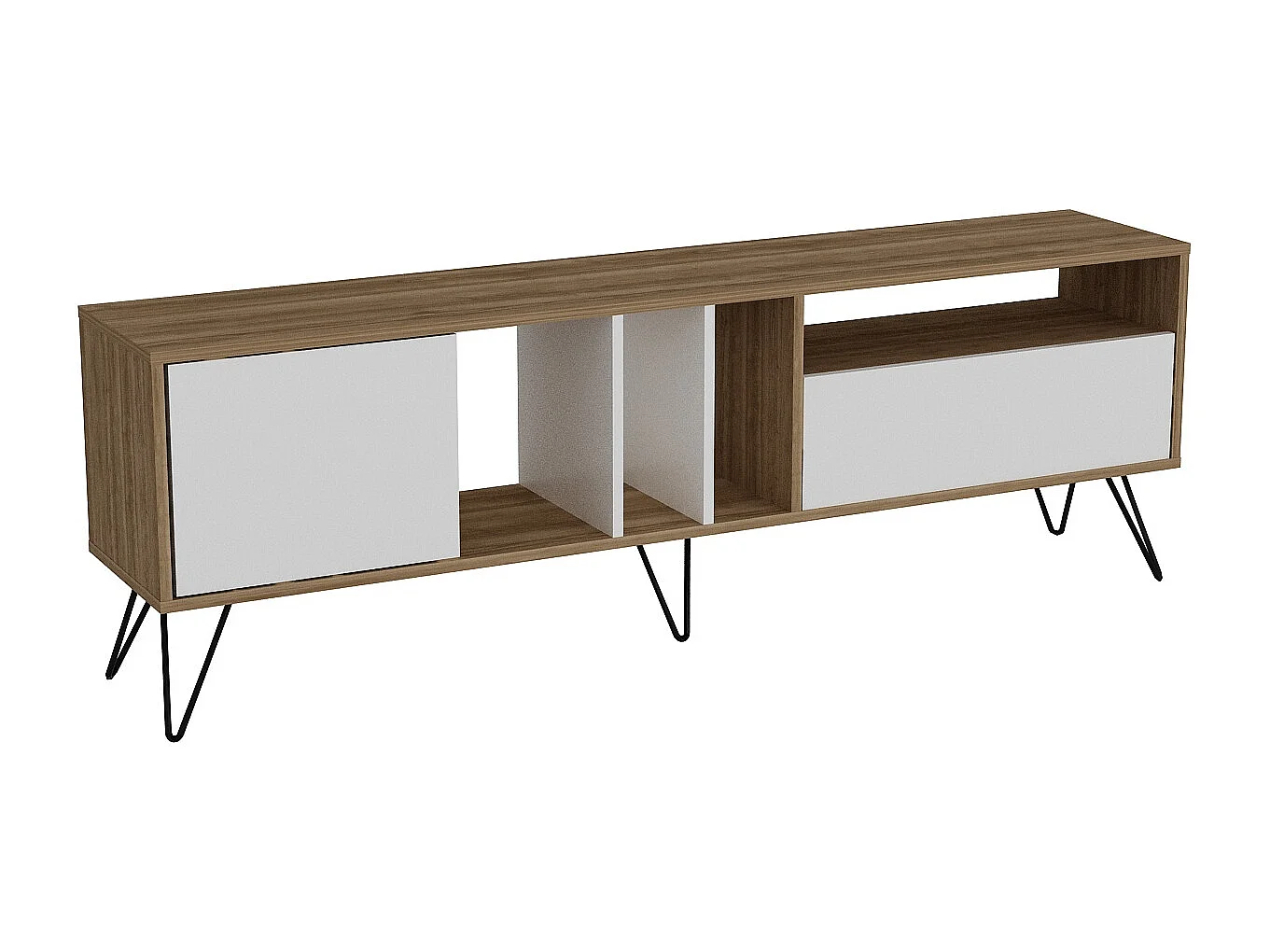 Mistiko Meuble TV 180 cm Niches et Armoires avec Pieds en Métal  (Noyer et Blanc)