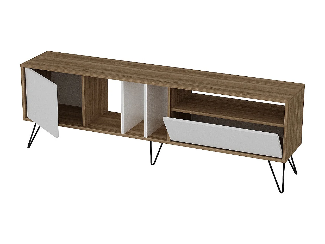 Mistiko Meuble TV 180 cm Niches et Armoires avec Pieds en Métal  (Noyer et Blanc)