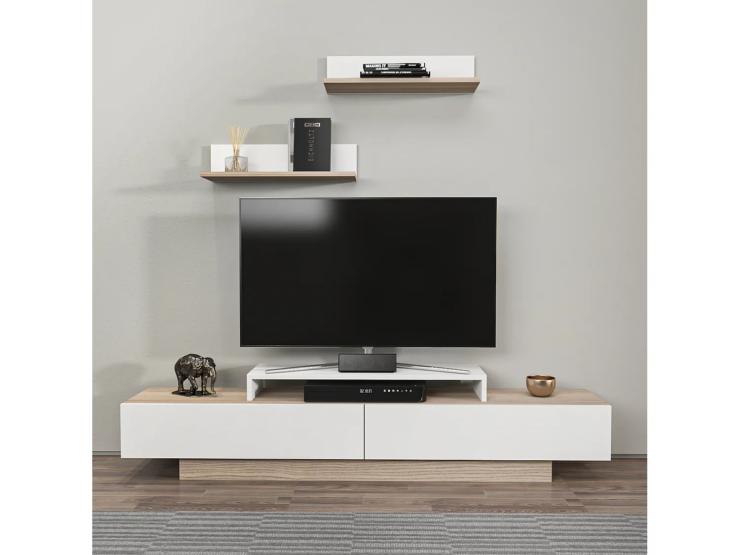 Lusi Meuble TV 180 cm Étagères Murales Incluses | Armoires Battantes (Cordoba)