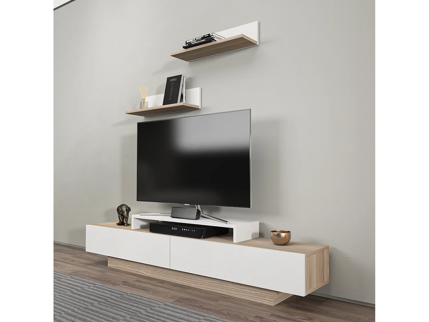 Lusi Meuble TV 180 cm Étagères Murales Incluses | Armoires Battantes (Cordoba)
