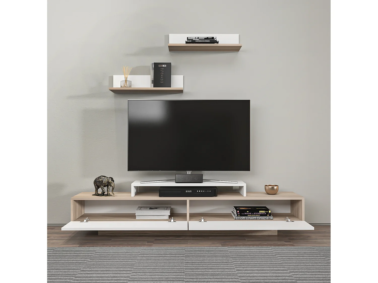 Lusi Meuble TV 180 cm Étagères Murales Incluses | Armoires Battantes (Cordoba)