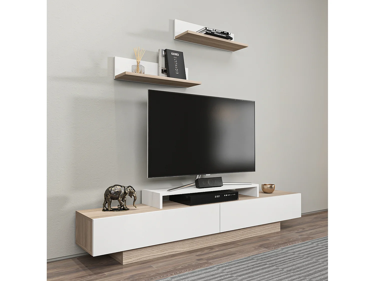 Lusi Meuble TV 180 cm Étagères Murales Incluses | Armoires Battantes (Cordoba)