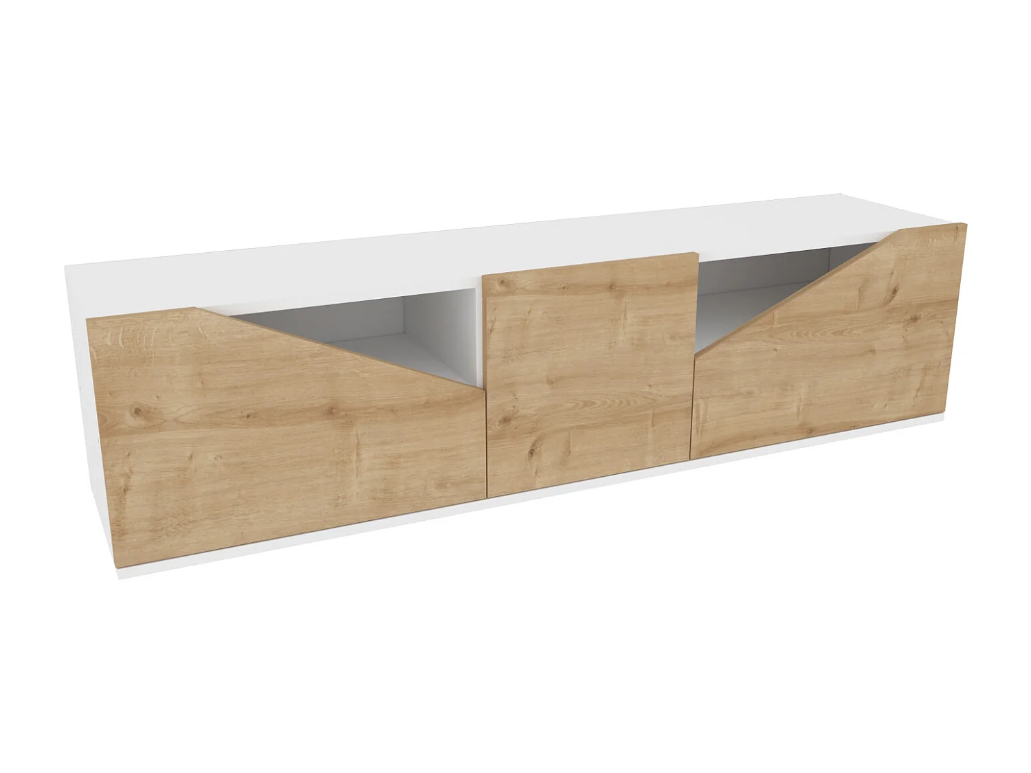 Piedmont 160 cm Meuble TV Armoires Battantes et Niche (Blanc et Chêne)