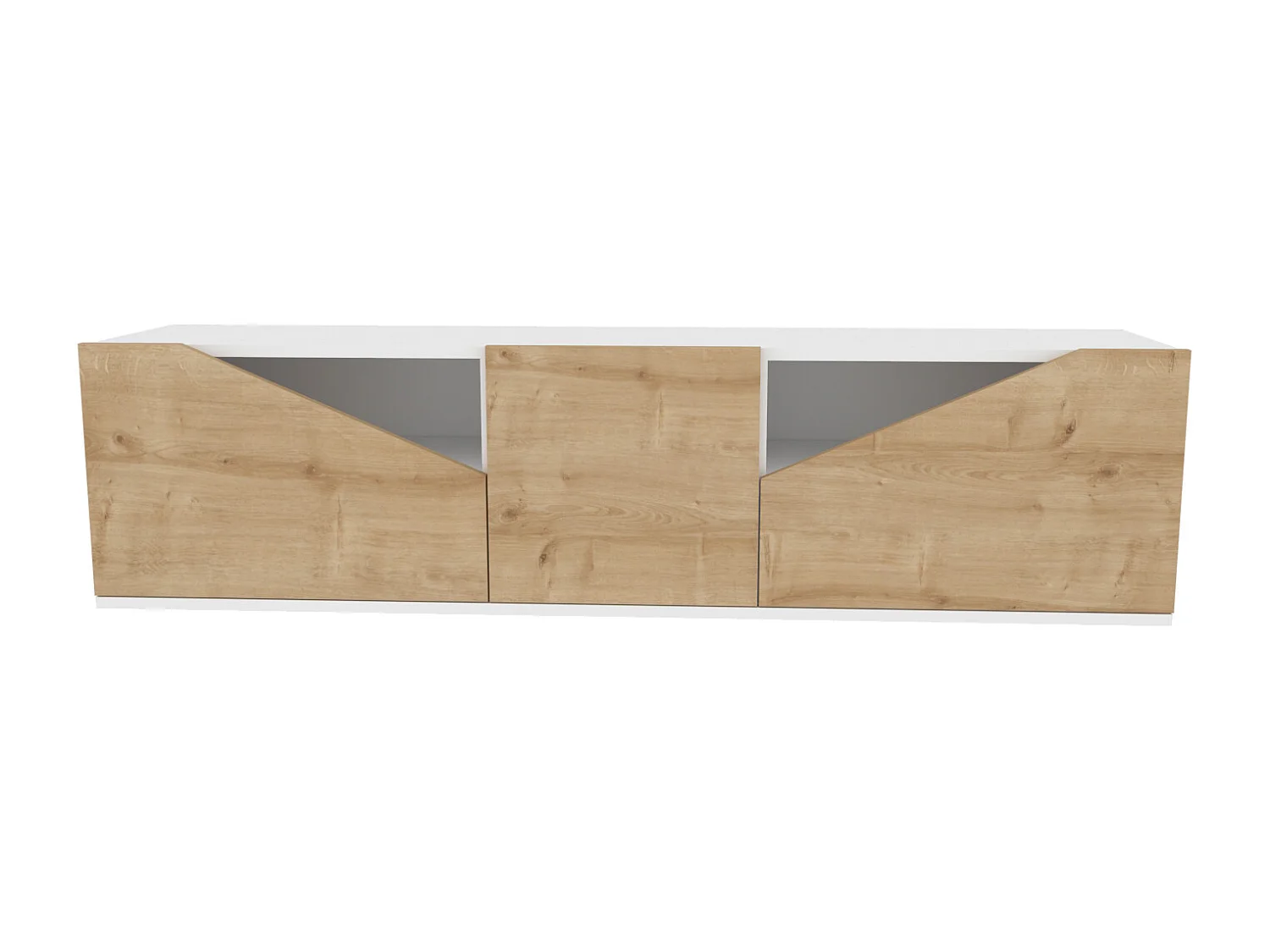 Piedmont 160 cm Meuble TV Armoires Battantes et Niche (Blanc et Chêne)