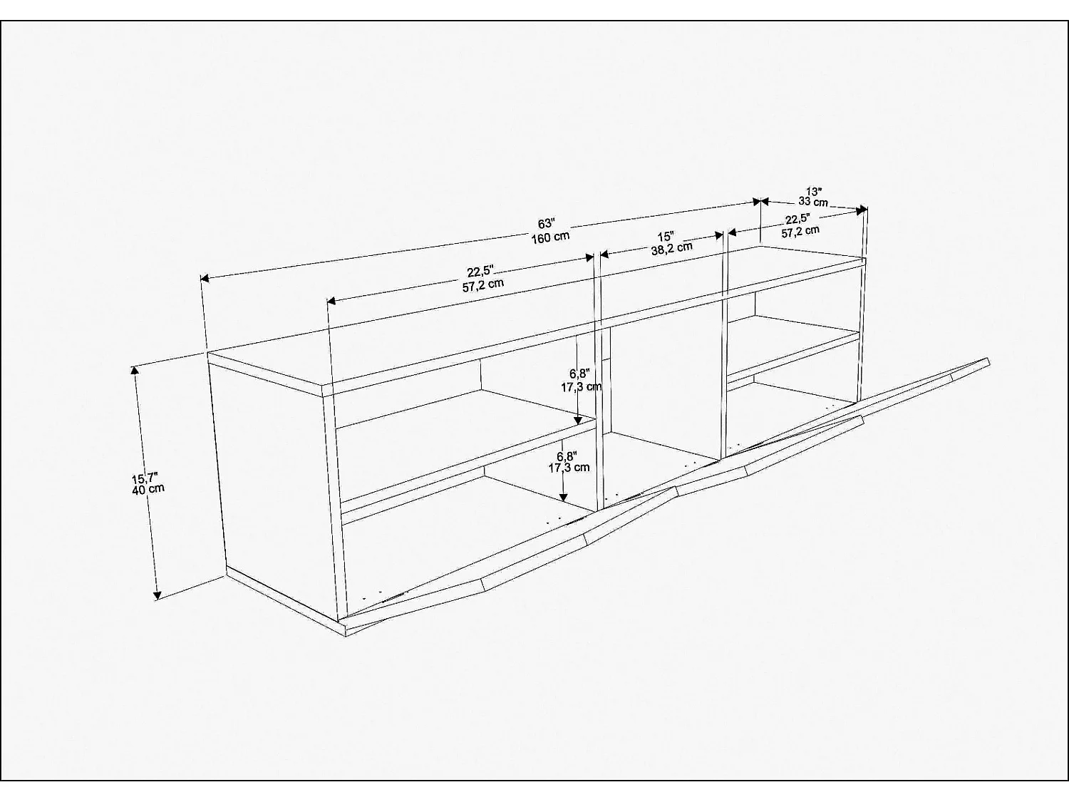 Piedmont 160 cm Meuble TV Armoires Battantes et Niche (Blanc et Chêne)
