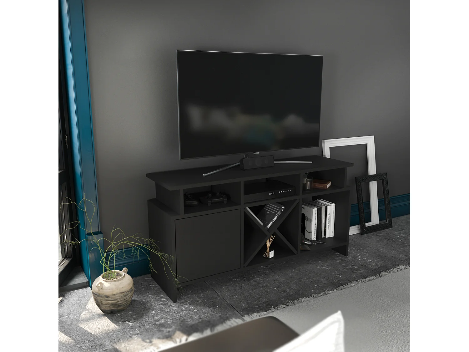 Auburn TV Meuble TV 120 cm Pour les TVs 55" | Niches et Armoire (Anthracite)