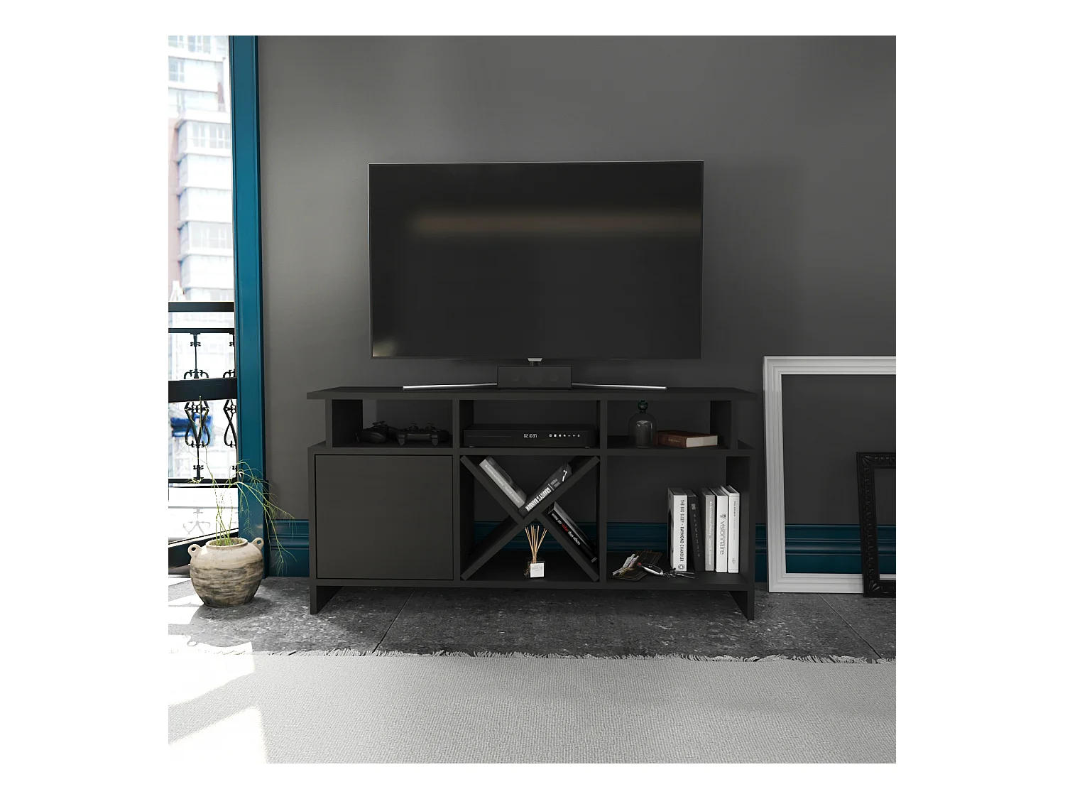Auburn TV Meuble TV 120 cm Pour les TVs 55" | Niches et Armoire (Anthracite)