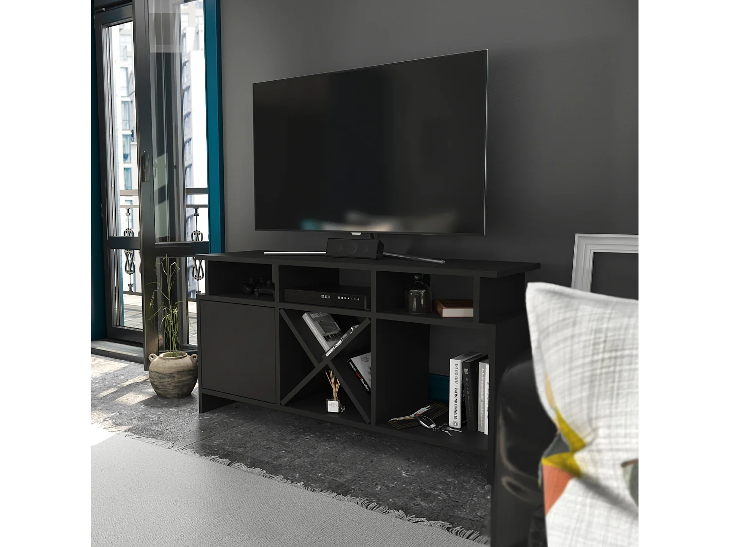 Auburn TV Meuble TV 120 cm Pour les TVs 55" | Niches et Armoire (Anthracite)