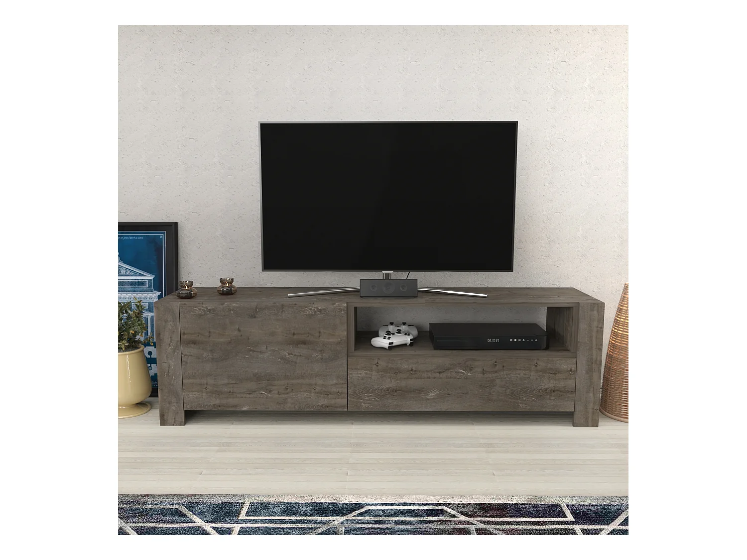 Piedmont 160 cm Meuble TV Armoires Battantes et Niche (Wenge)