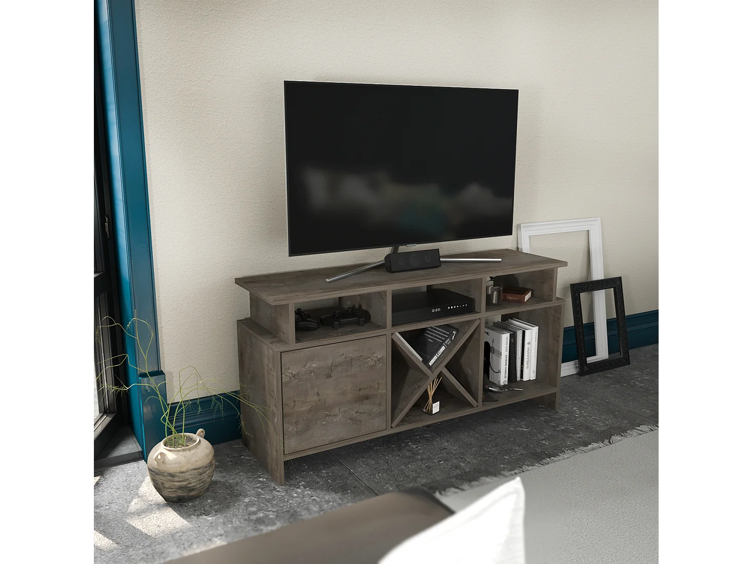 Auburn TV Meuble TV 120 cm Pour les TVs 55" | Niches et Armoire (Wenge)