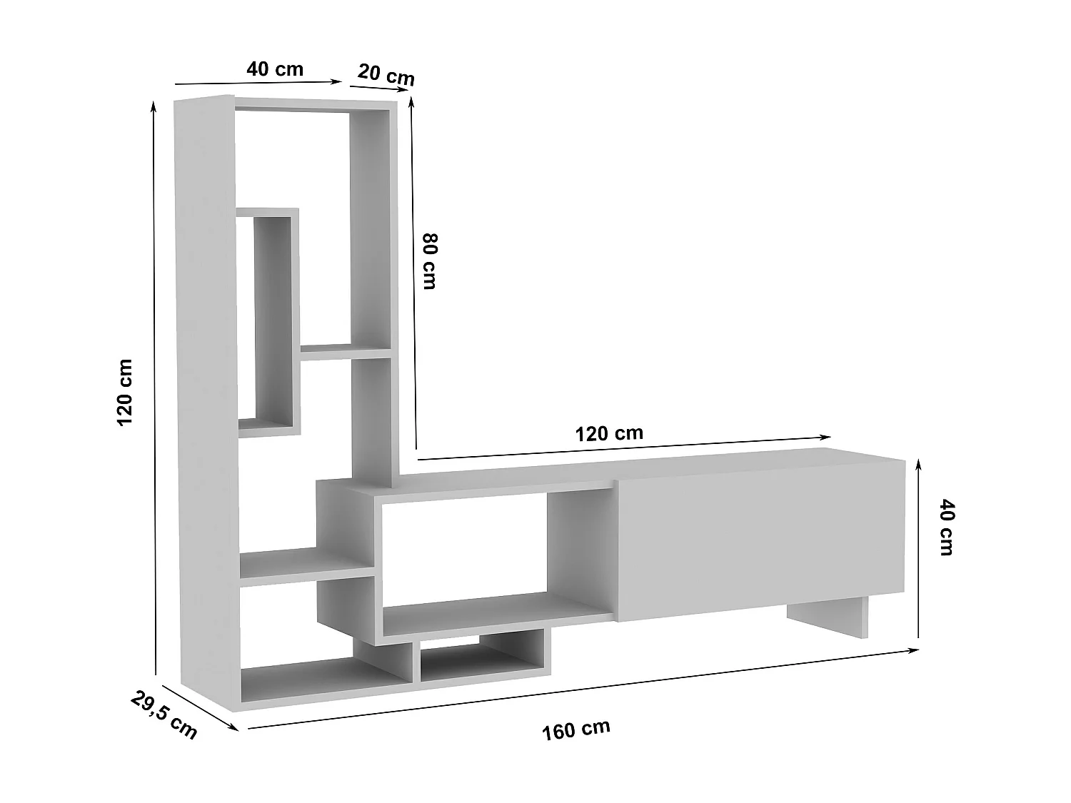 Pegai Meuble TV avec Rangement Armoires et Niches | Convient aux TVs 55" | Blanc