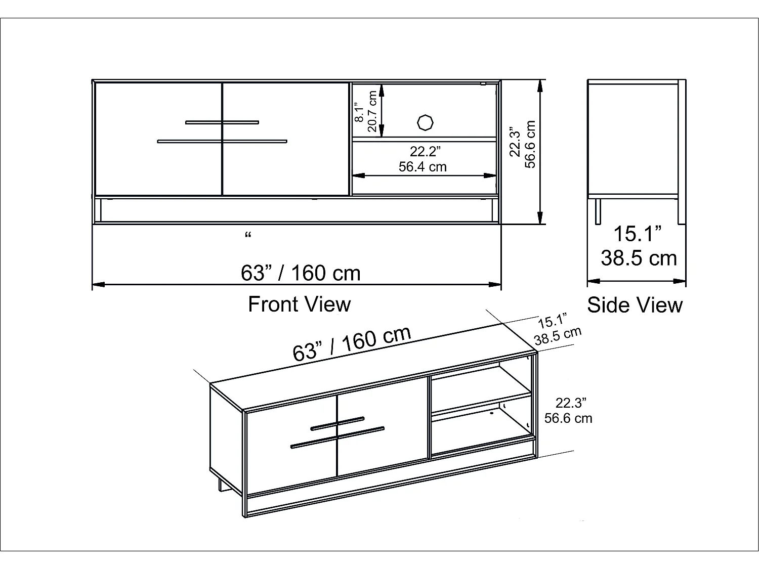 Meuble TV Polka 160 cm Cadre en métal, Placards et Niches (Effet marbre blanc et Doré)
