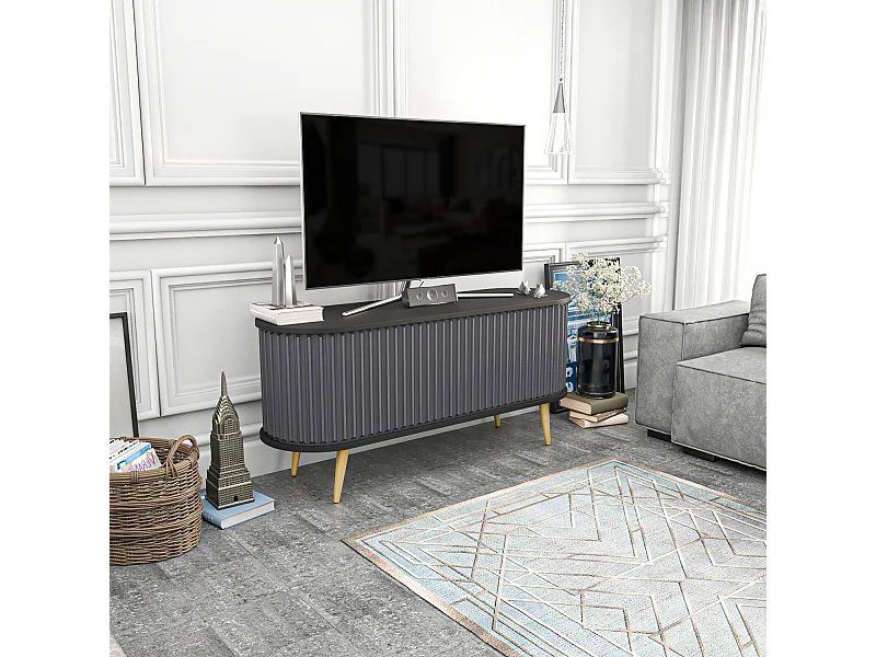 Stor Meuble TV 140 cm Portes Coulissantes MDF (Noir et Anthracite)