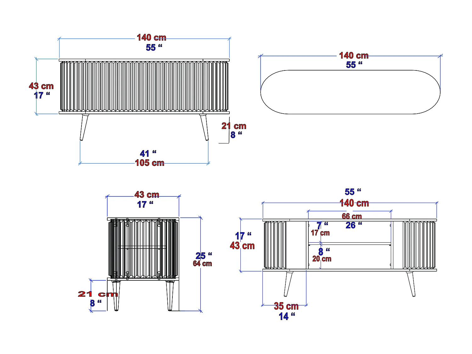 Stor Meuble TV 140 cm Portes Coulissantes MDF (Noir et Anthracite)