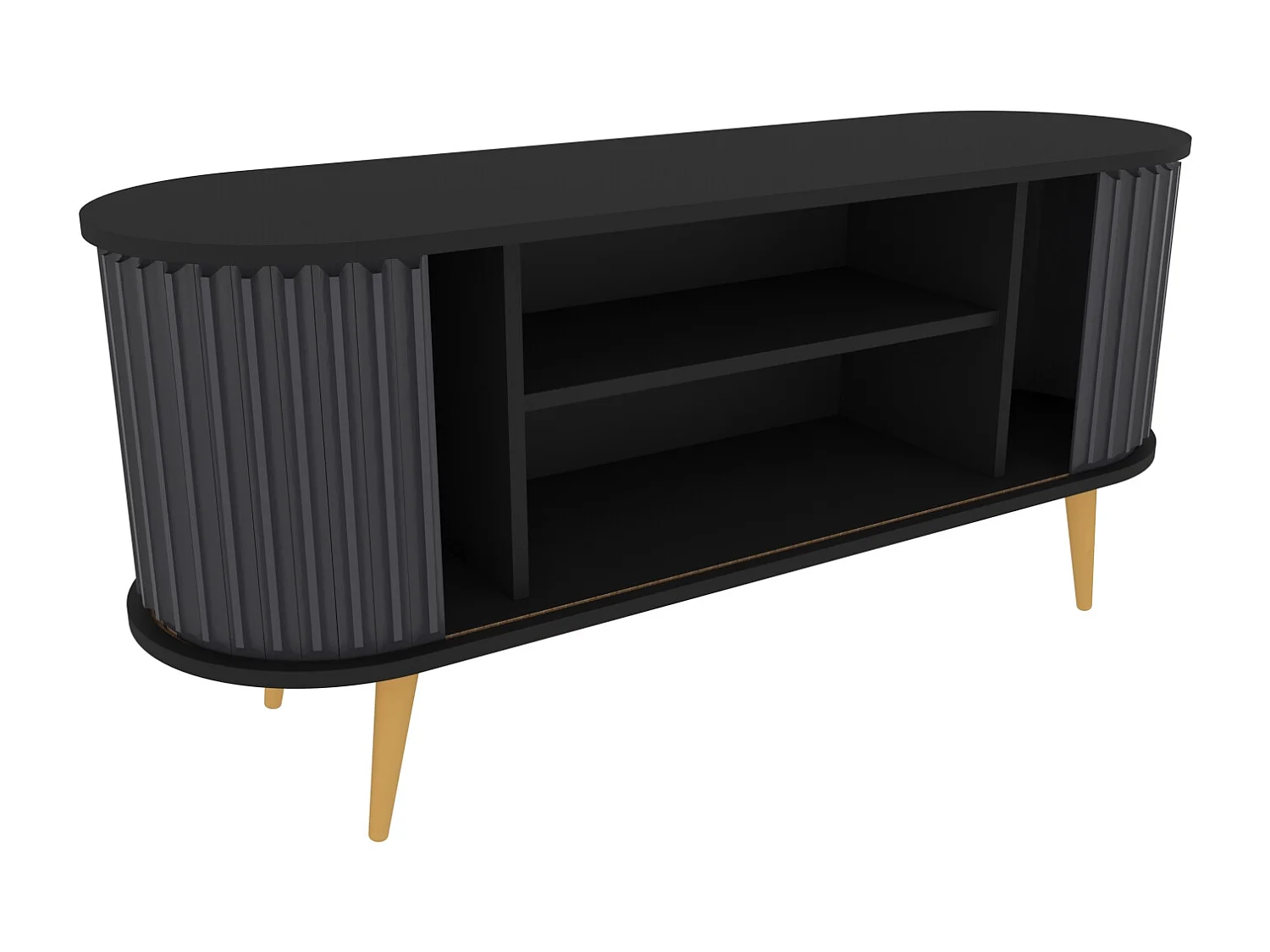 Stor Meuble TV 140 cm Portes Coulissantes MDF (Noir et Anthracite)