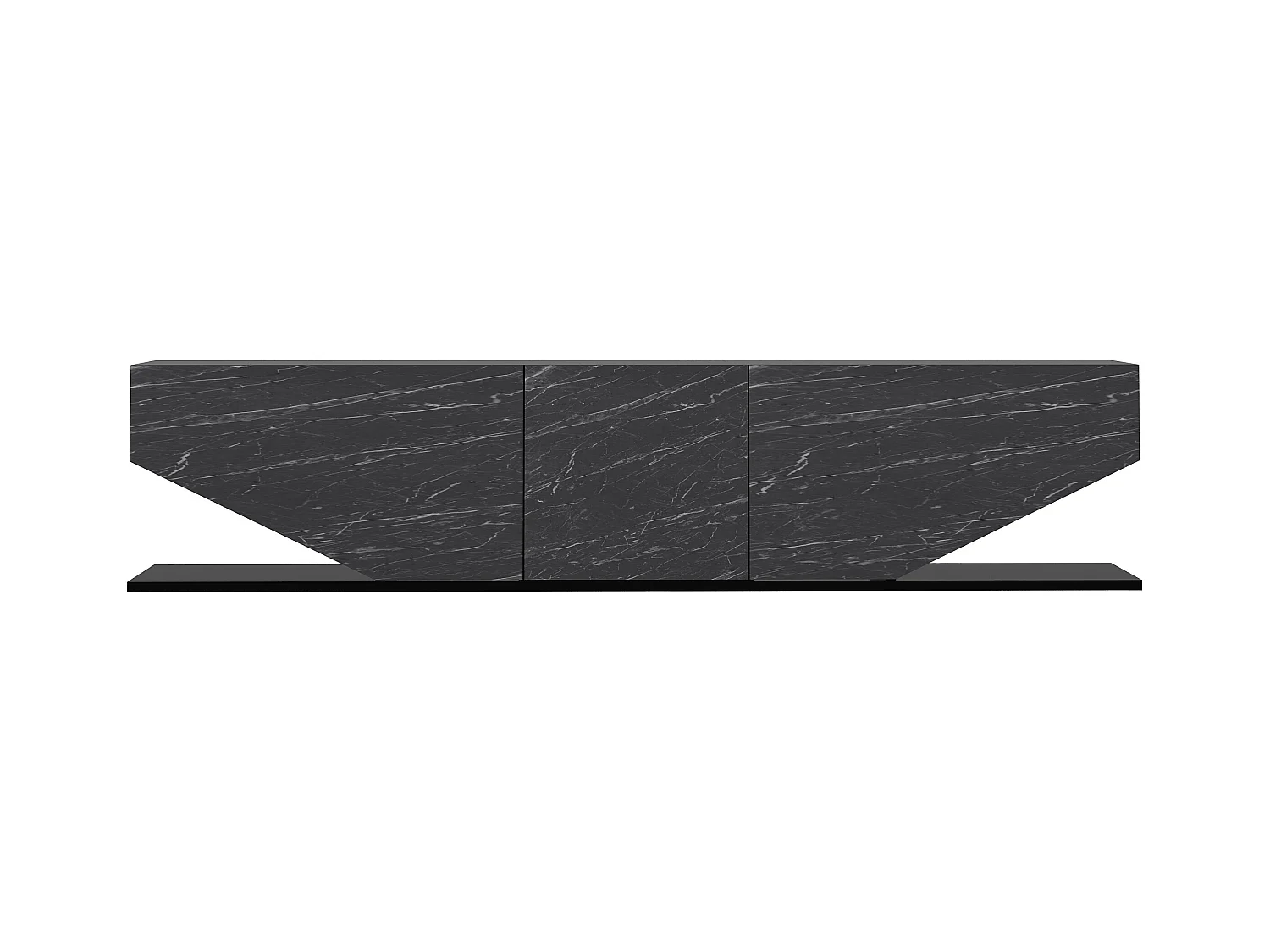 Meuble TV Pearl de 180 cm avec des armoires en style ailes (Effet marbre noir)