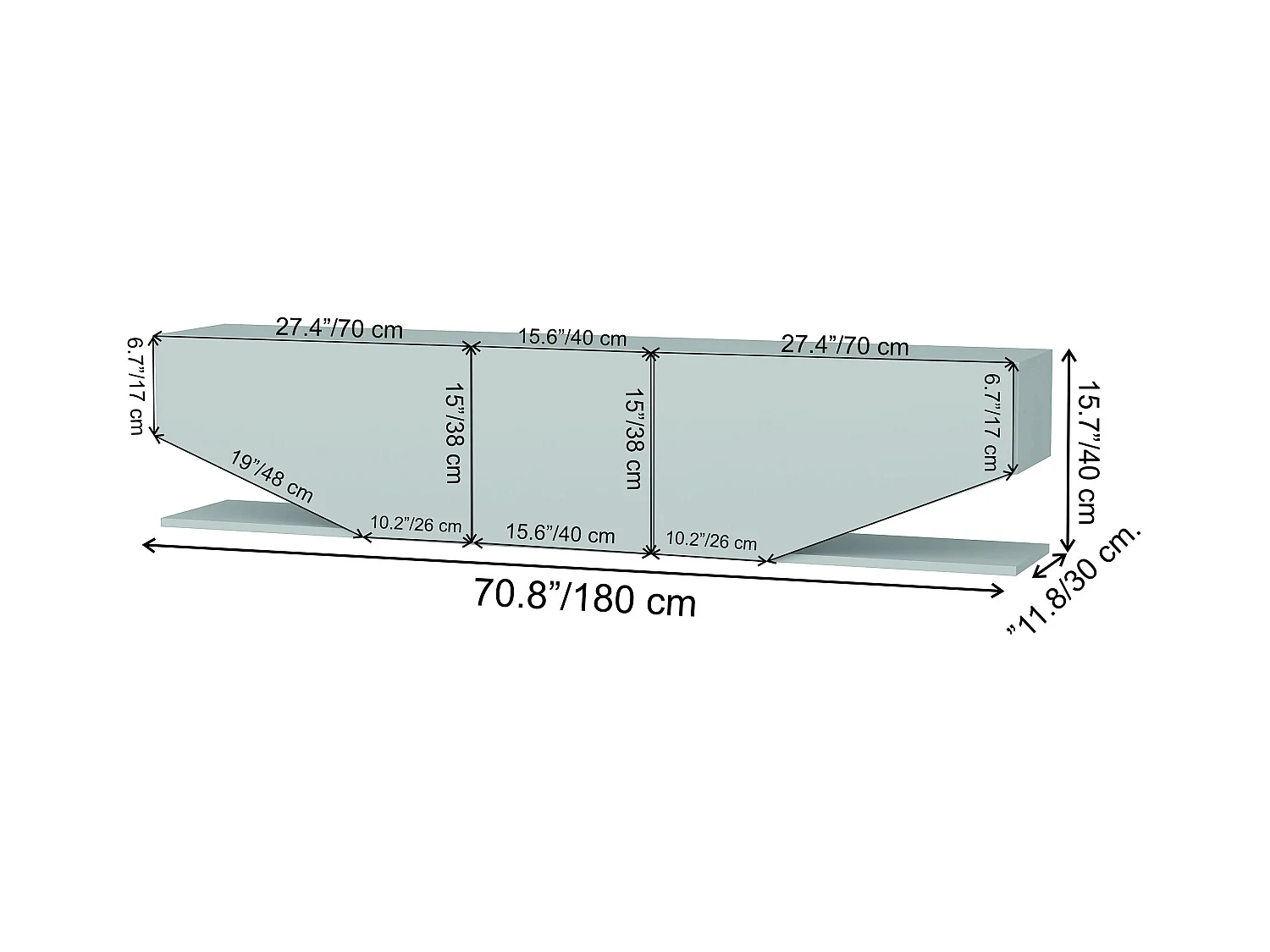 Meuble TV Pearl de 180 cm avec des armoires en style ailes (Effet marbre noir)