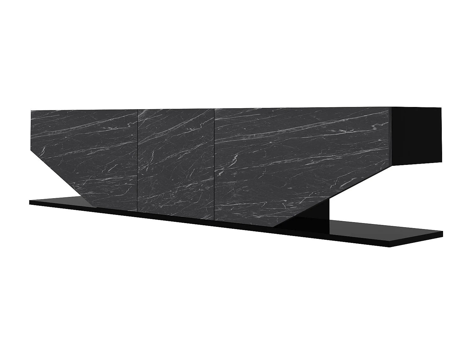 Meuble TV Pearl de 180 cm avec des armoires en style ailes (Effet marbre noir)