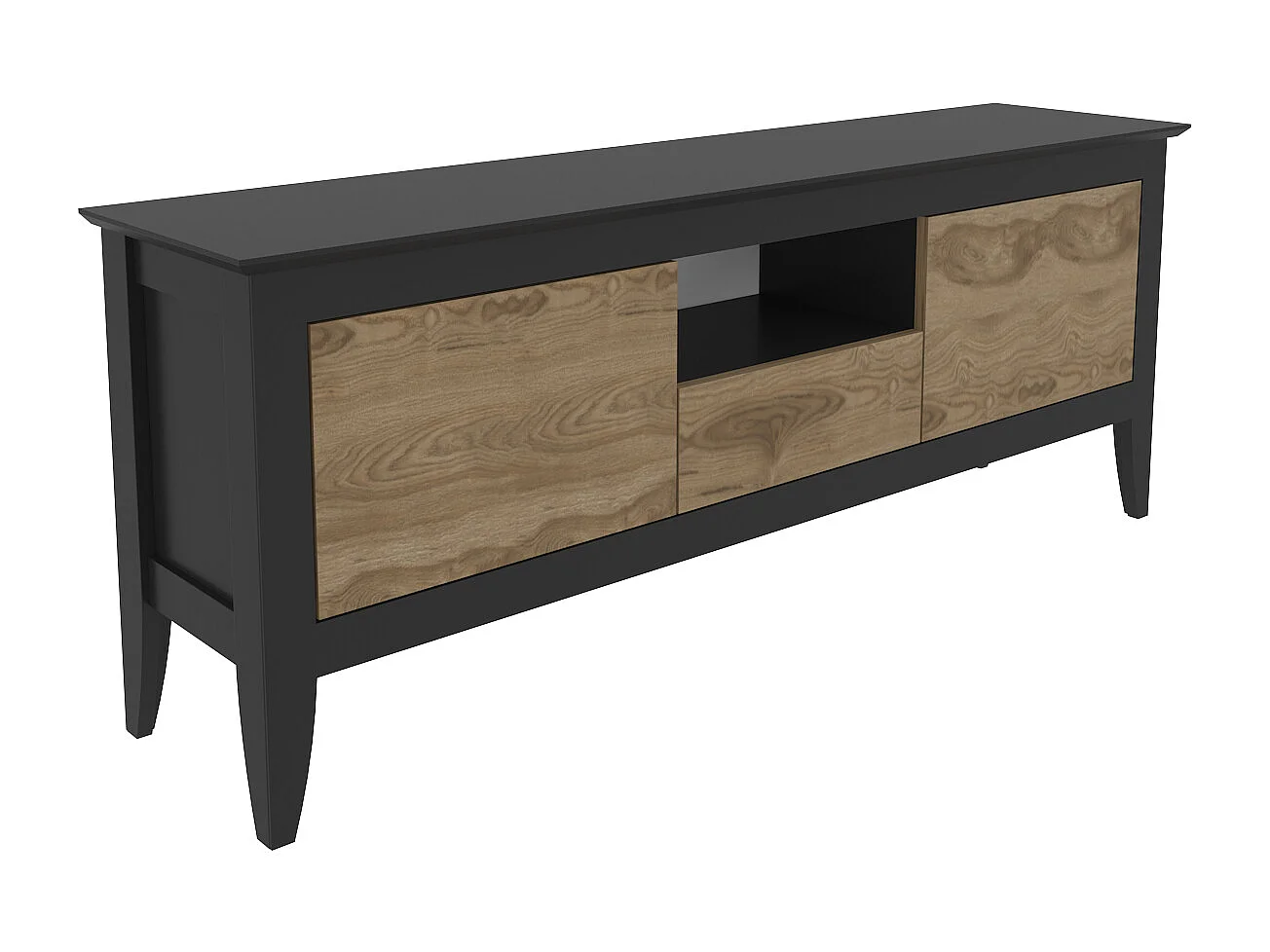 Verde Meuble TV 150 cm 3 Armoires Battantes et Une Niche | Convient aux TVs 55" (Oud et Noir)