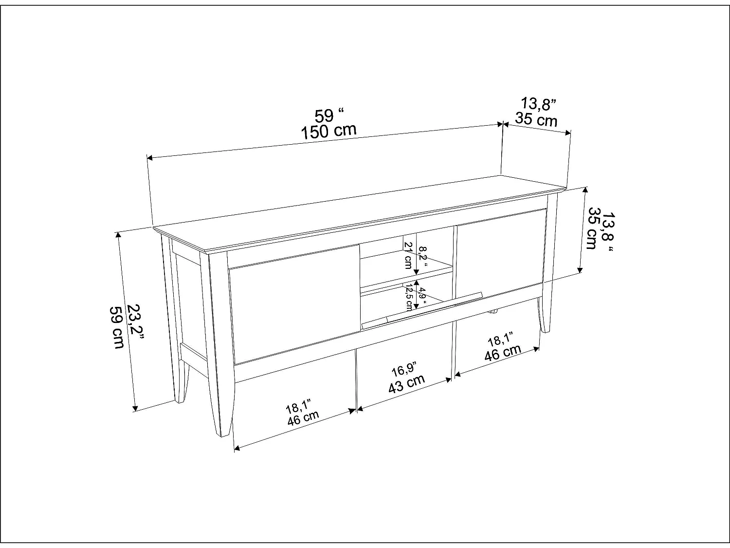 Decorotika Verde TV Unit for TVs up to 59inch with Dropdown Cabinets and Open Shelves