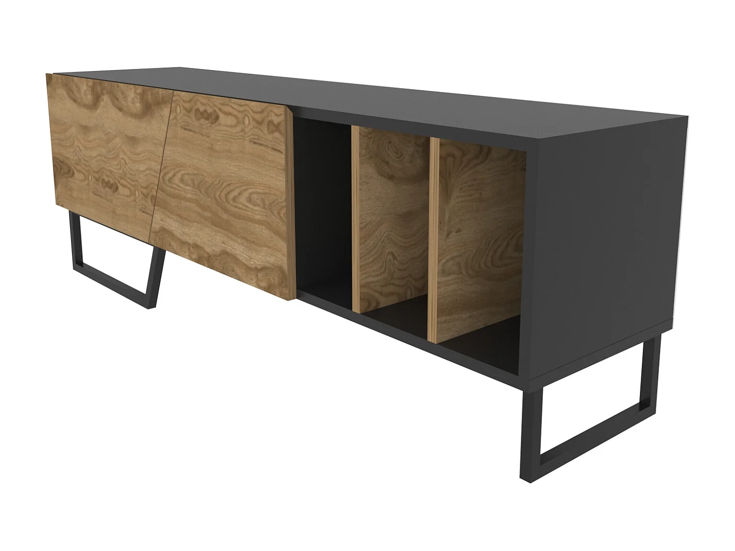 Meuble TV Linossa, niches et armoires, pied en métal (Noir et Oud)