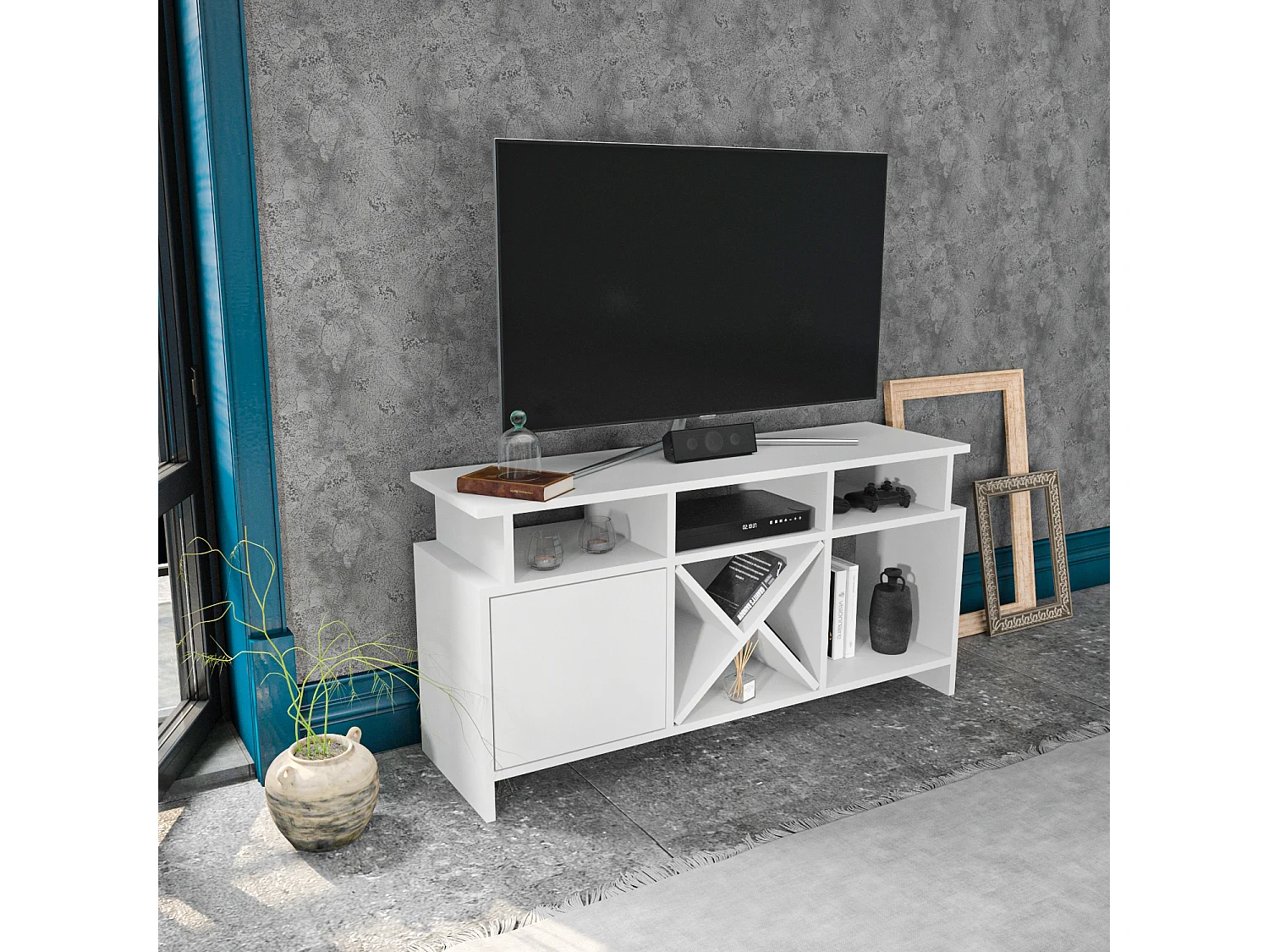 Auburn TV Meuble TV 120 cm Pour les TVs 55" | Niches et Armoire (Blanc)