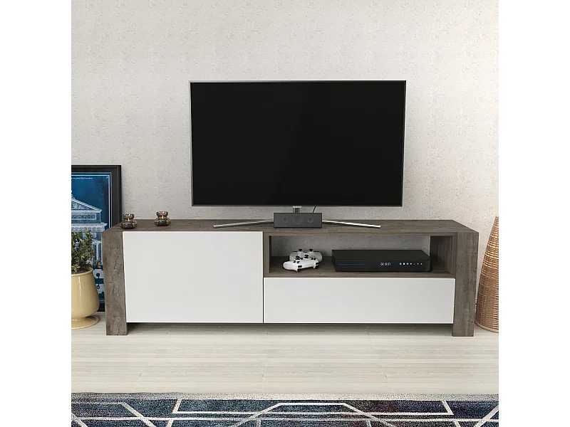 Piedmont 160 cm Meuble TV Armoires Battantes et Niche (Wenge et Blanc)
