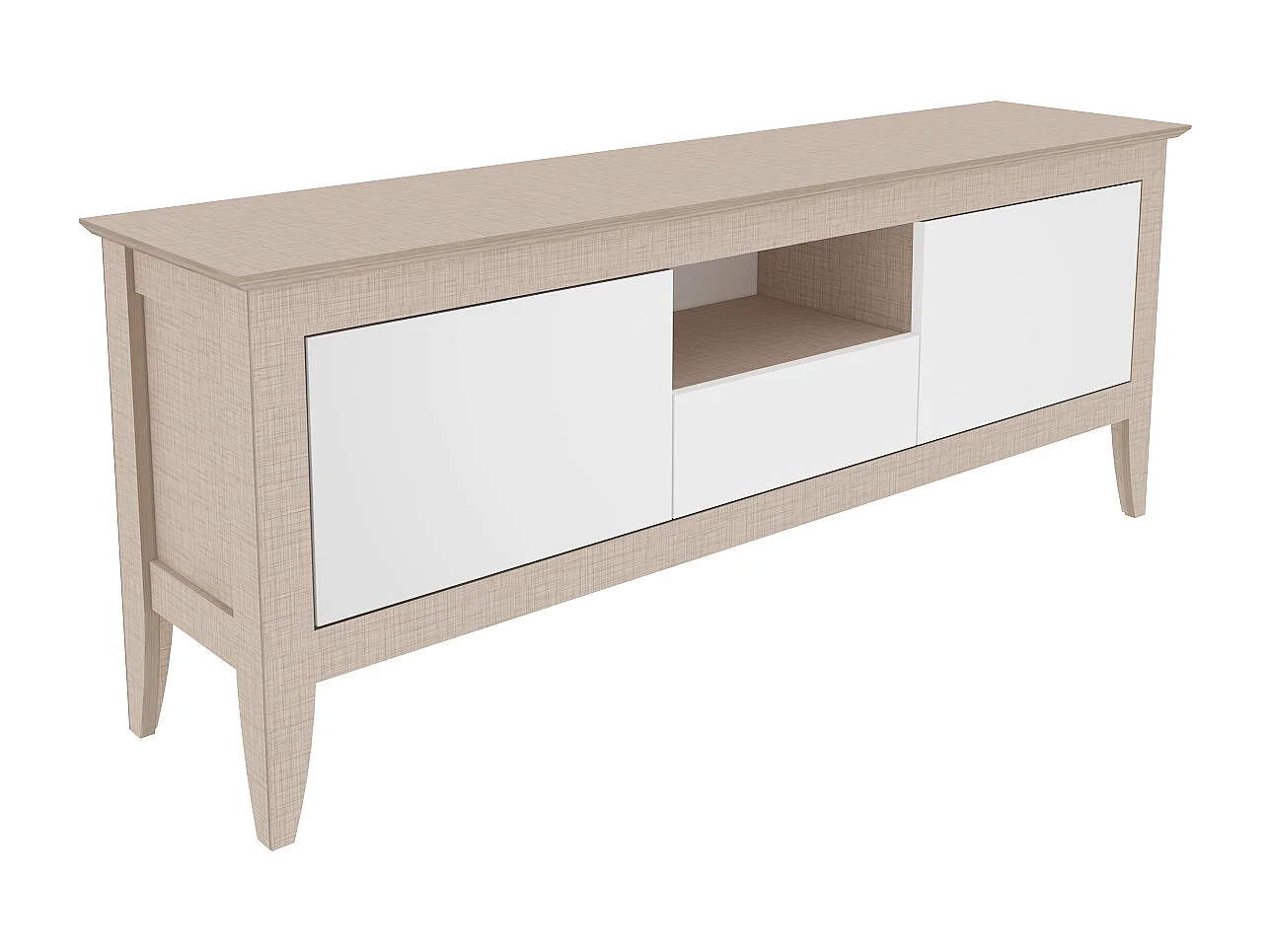 Verde Meuble TV 150 cm 3 Armoires Battantes et Une Niche | Convient aux TVs 55" (Beige et Blanc)