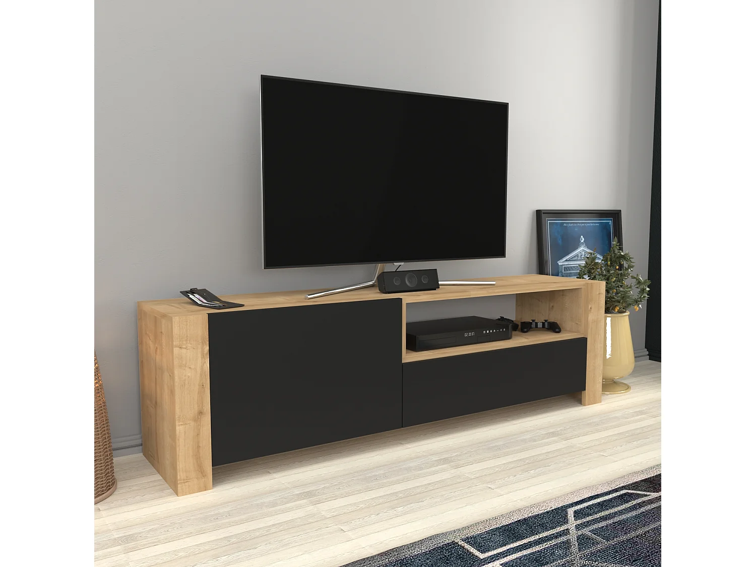 Piedmont 160 cm Meuble TV Armoires Battantes et Niche (Anthracite)