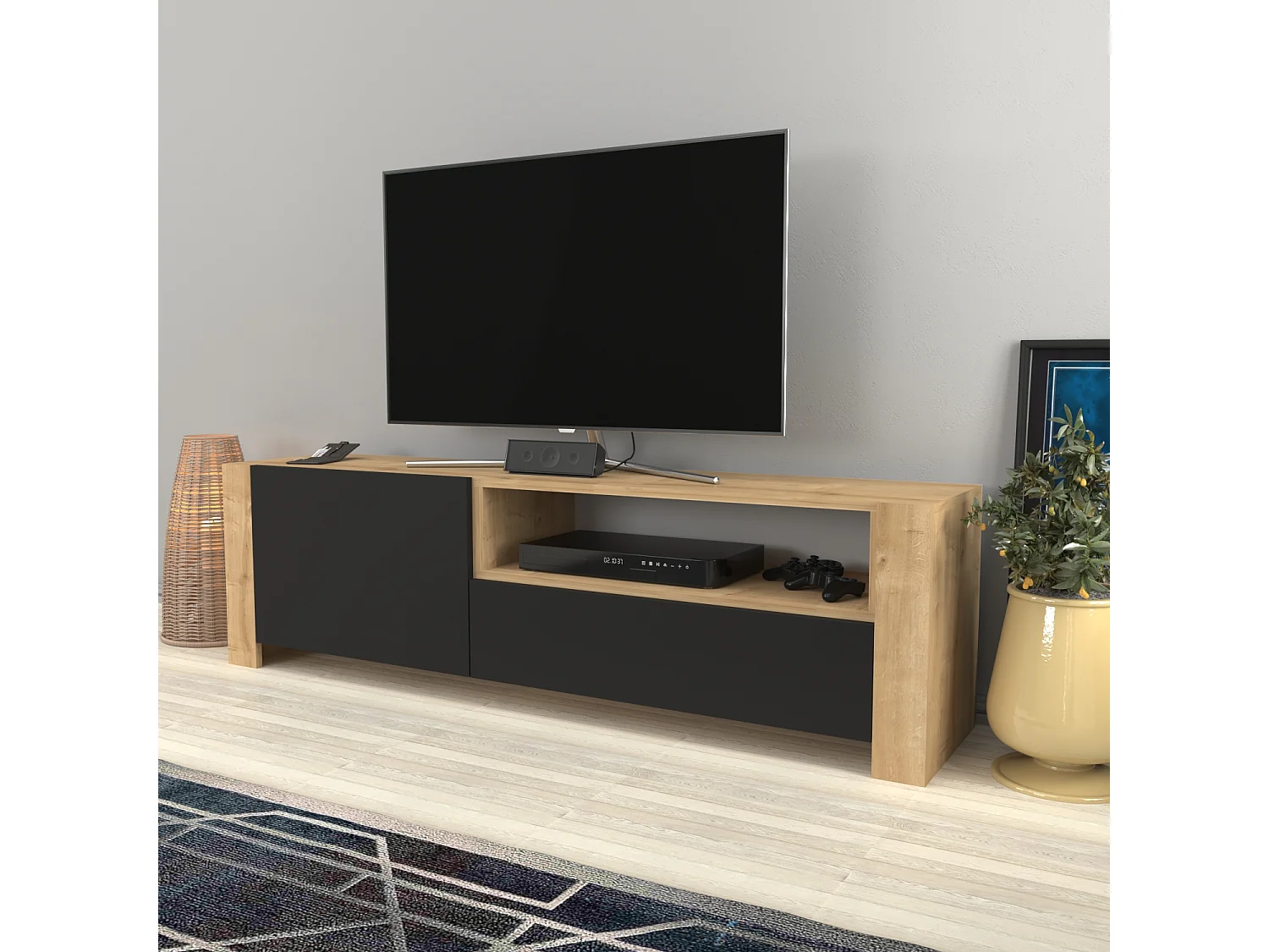 Piedmont 160 cm Meuble TV Armoires Battantes et Niche (Anthracite)
