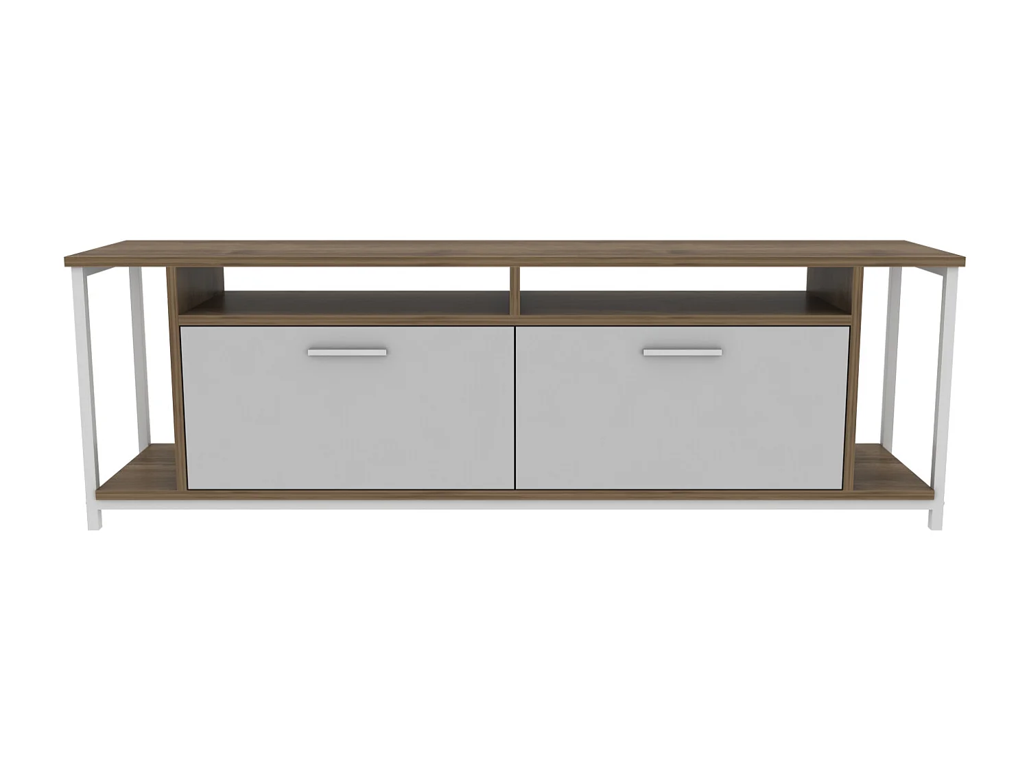 Omar Meuble TV 160 cm pour les TVs 72" Cadre Métallique Armoires et Étagères (Noyer et Blanc)