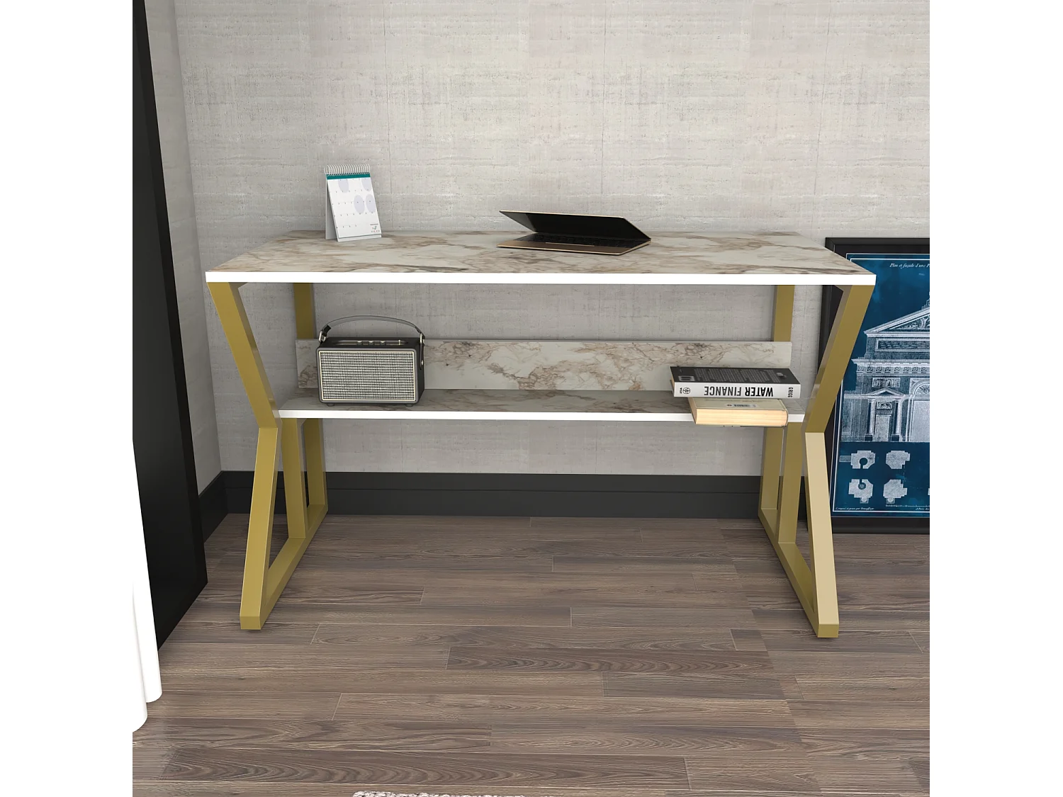 Bureau Avec Le Cadre En Métal Et Étagère Secrète