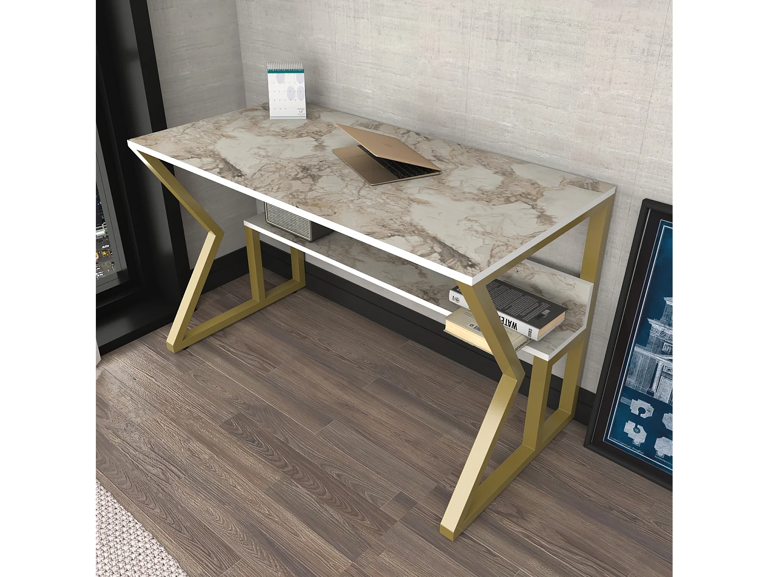 Bureau Avec Le Cadre En Métal Et Étagère Secrète