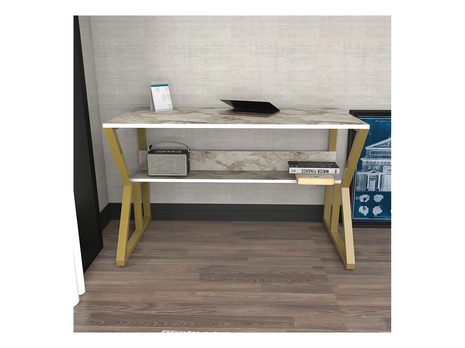 Bureau Avec Le Cadre En Métal Et Étagère Secrète