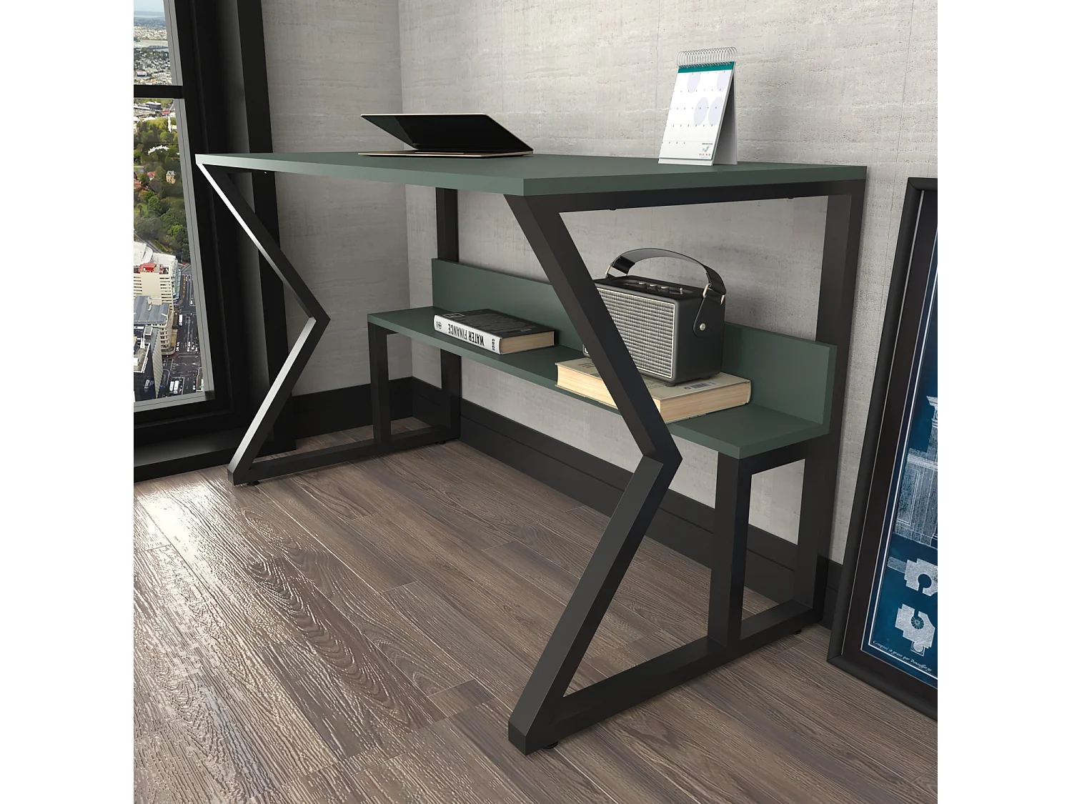 Bureau Avec Le Cadre En Métal Et Étagère Secrète