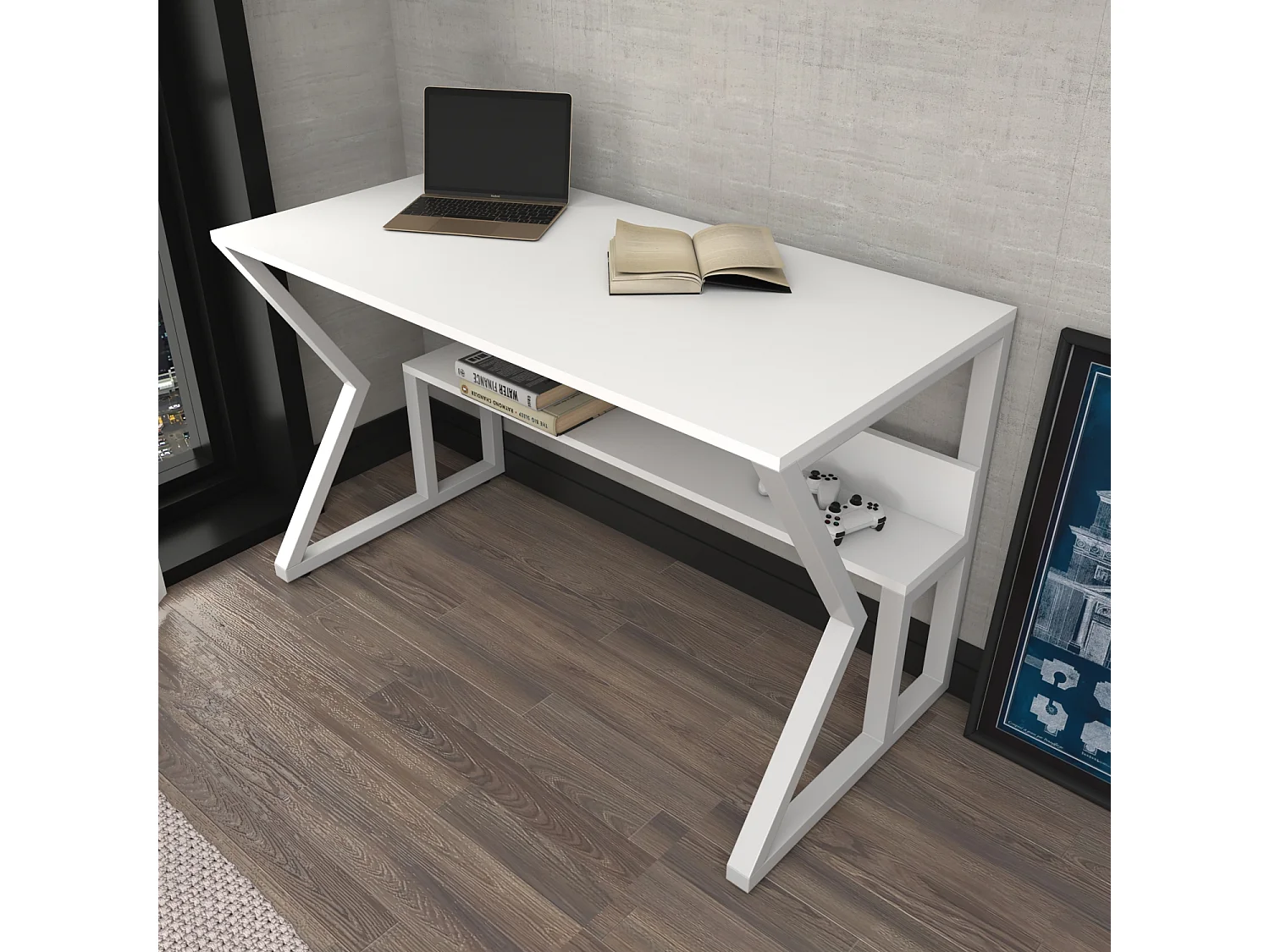 Bureau Avec Le Cadre En Métal Et Étagère Secrète