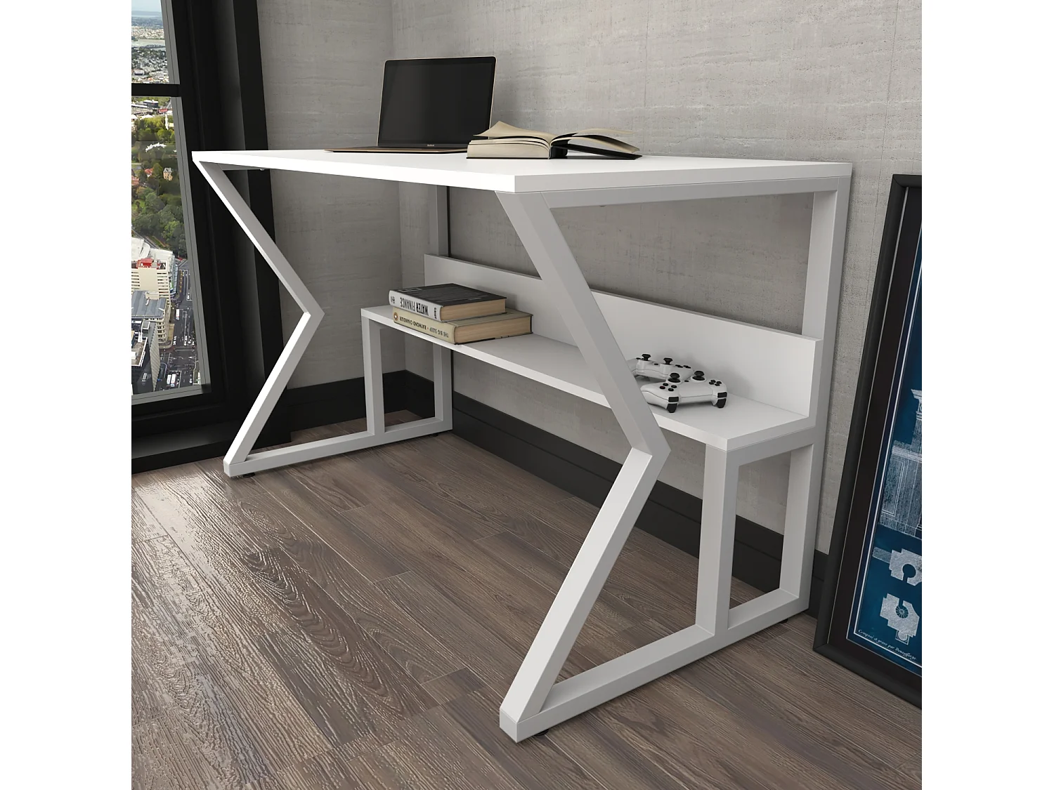 Bureau Avec Le Cadre En Métal Et Étagère Secrète