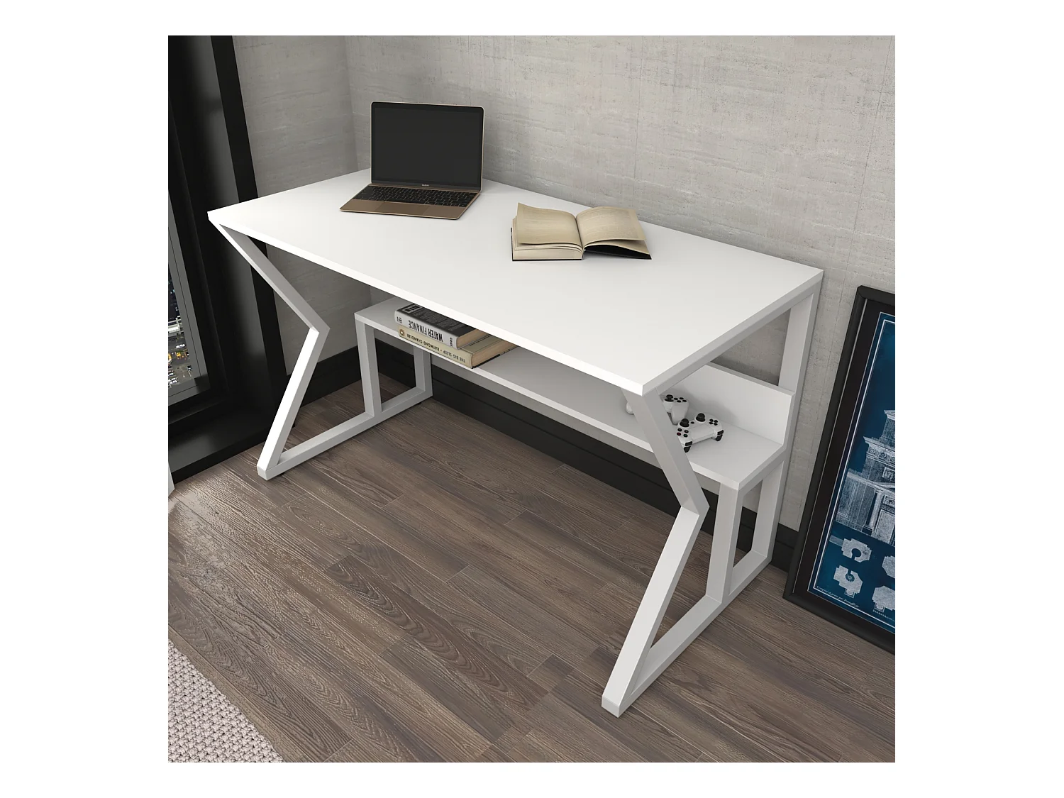 Bureau Avec Le Cadre En Métal Et Étagère Secrète
