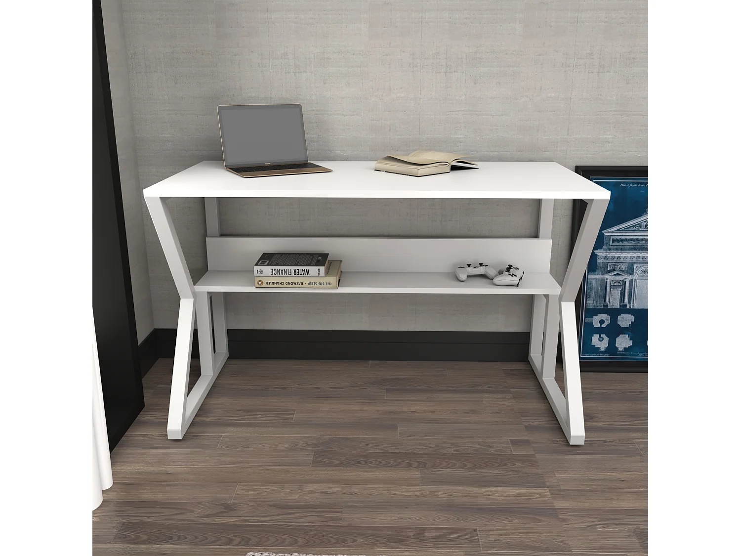 Bureau Avec Le Cadre En Métal Et Étagère Secrète