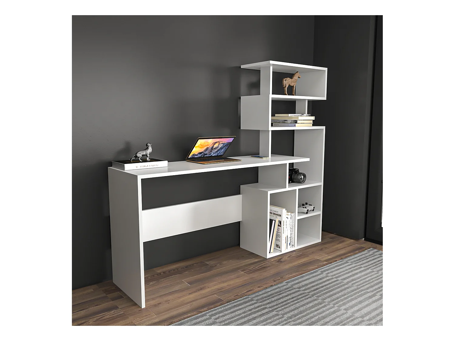Bureau Next 160 cm avec 6 étagères ouvertes – Design moderne et fonctionnel