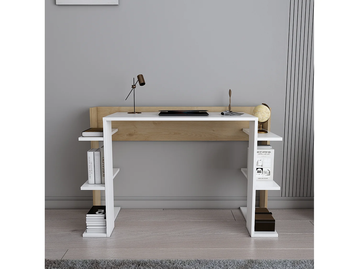 Cinar Bureau 122 cm avec Etagères Ouvertes Design Unique et Modern
